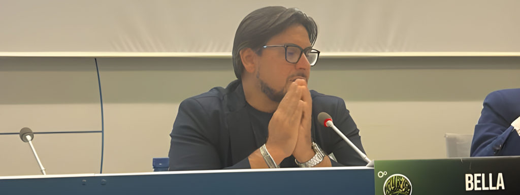 Ingegner Bruno Bella, amministratore delegato di Vibeco S.r.l., interviene all'evento di Motore Sanità "Impatto delle Bonifiche Ambientali sul Global Health".